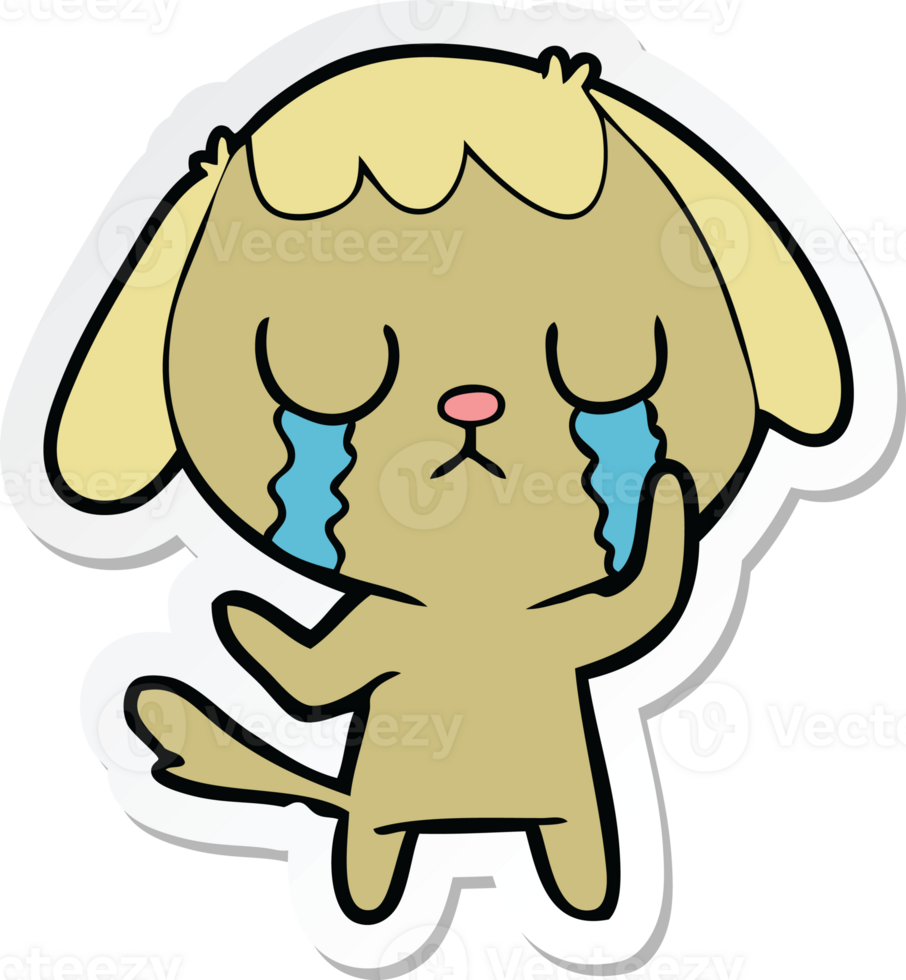 sticker of a cute cartoon dog crying png