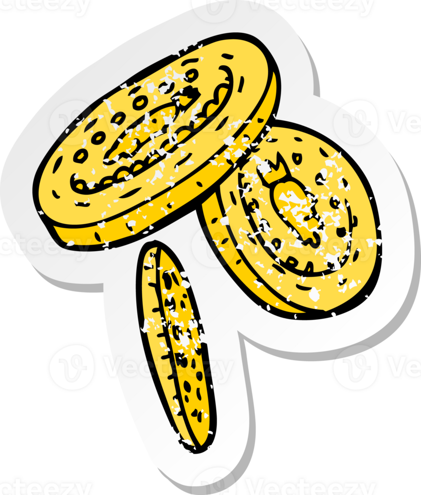 retro distressed sticker of a cartoon coins png