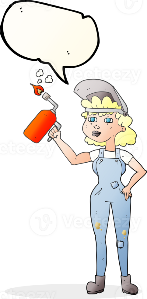 hand drawn speech bubble cartoon woman welding png