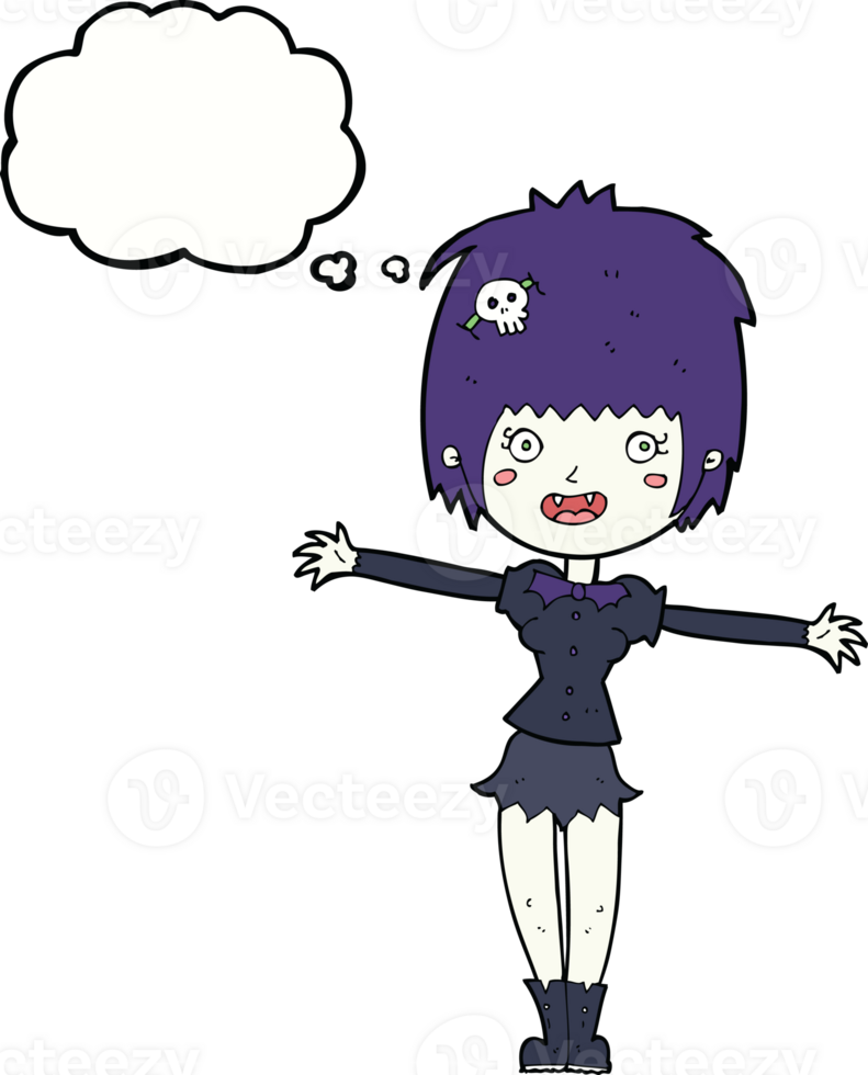 cartoon happy vampire girl with thought bubble png