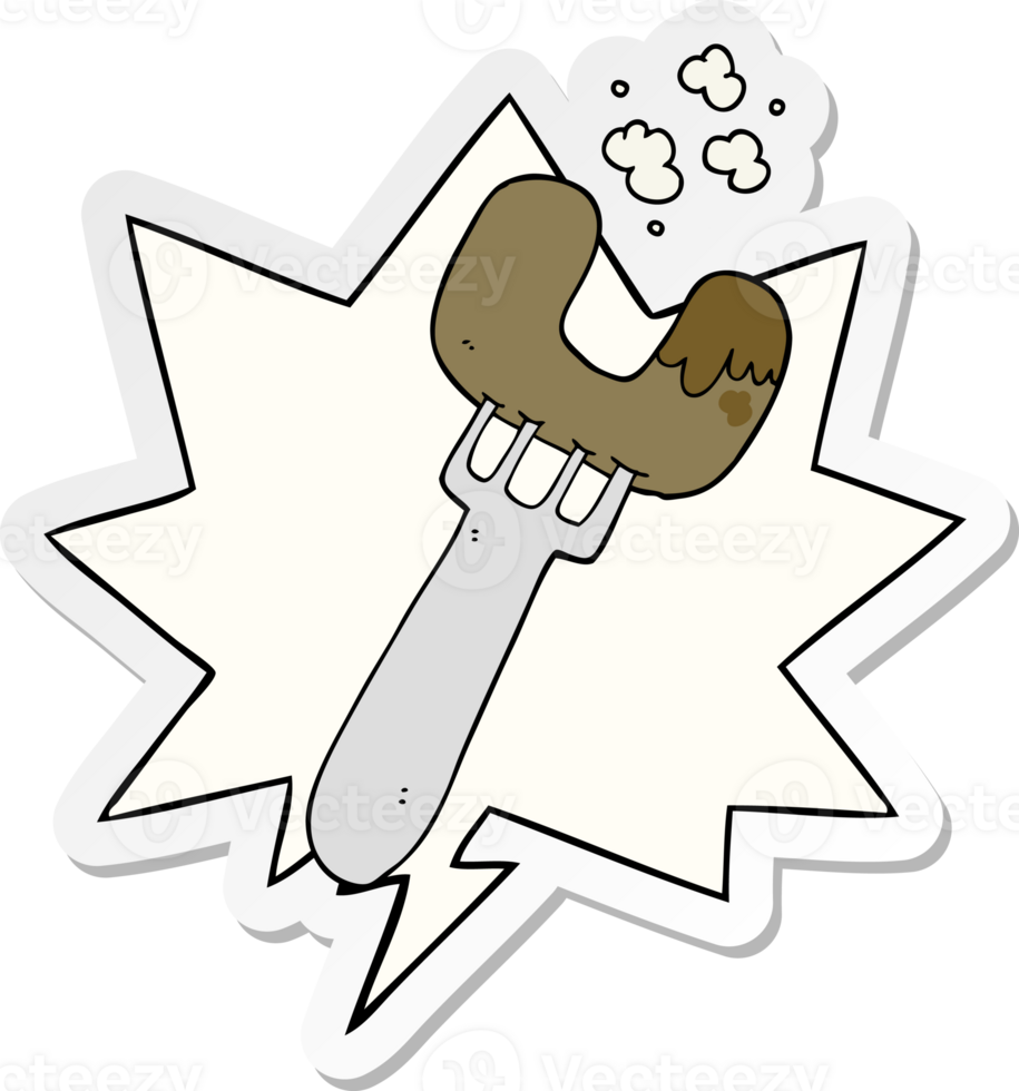 cartoon sausage on fork with speech bubble sticker png