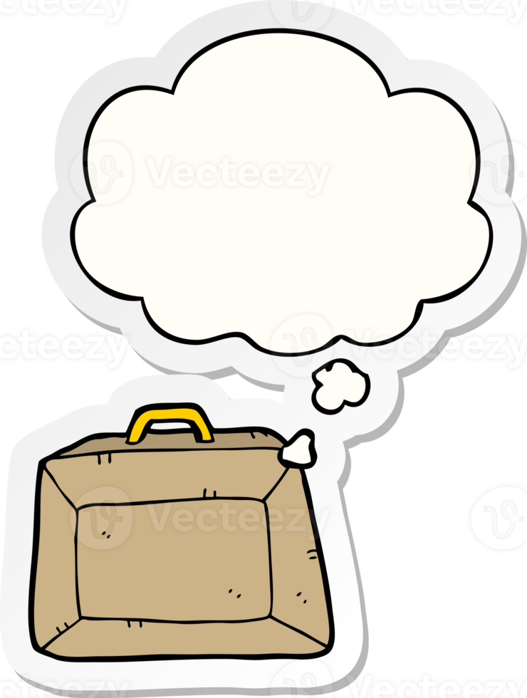 cartoon budget briefcase with thought bubble as a printed sticker png
