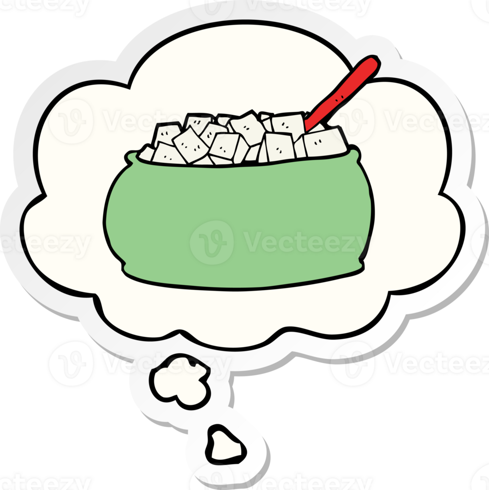 cartoon sugar bowl with thought bubble as a printed sticker png
