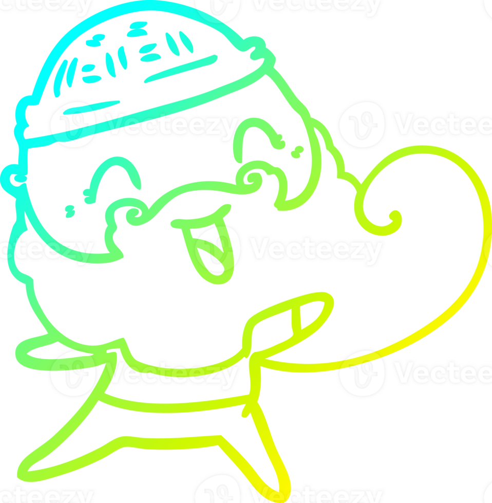 cold gradient line drawing of a happy man with beard and winter hat png