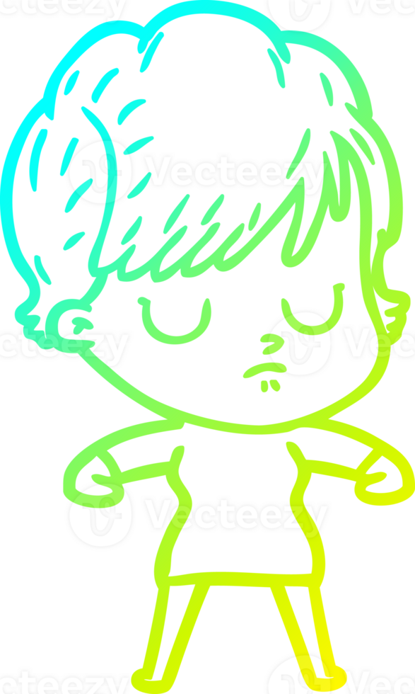 cold gradient line drawing of a cartoon woman png