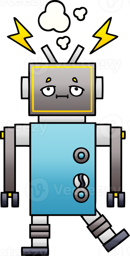 gradient shaded cartoon of a malfunctioning robot png
