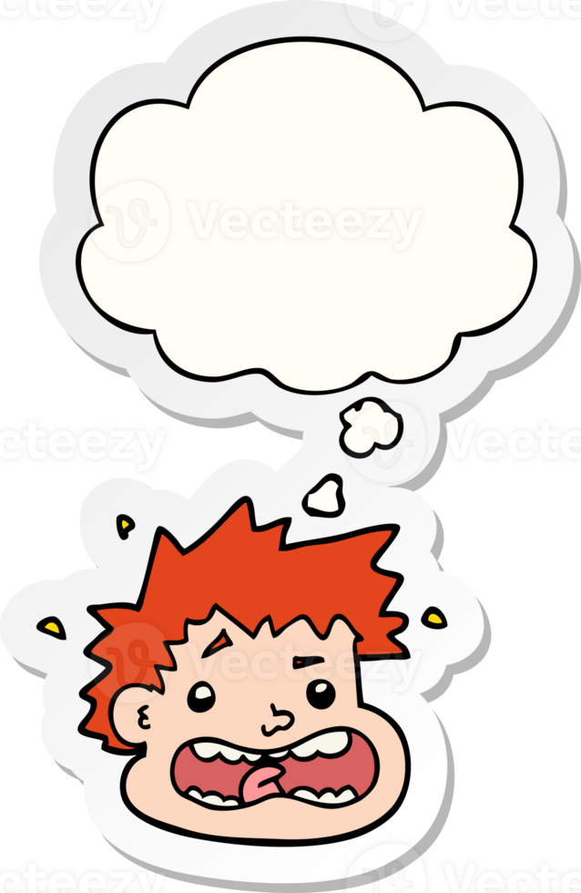 cartoon frightened face with thought bubble as a printed sticker png