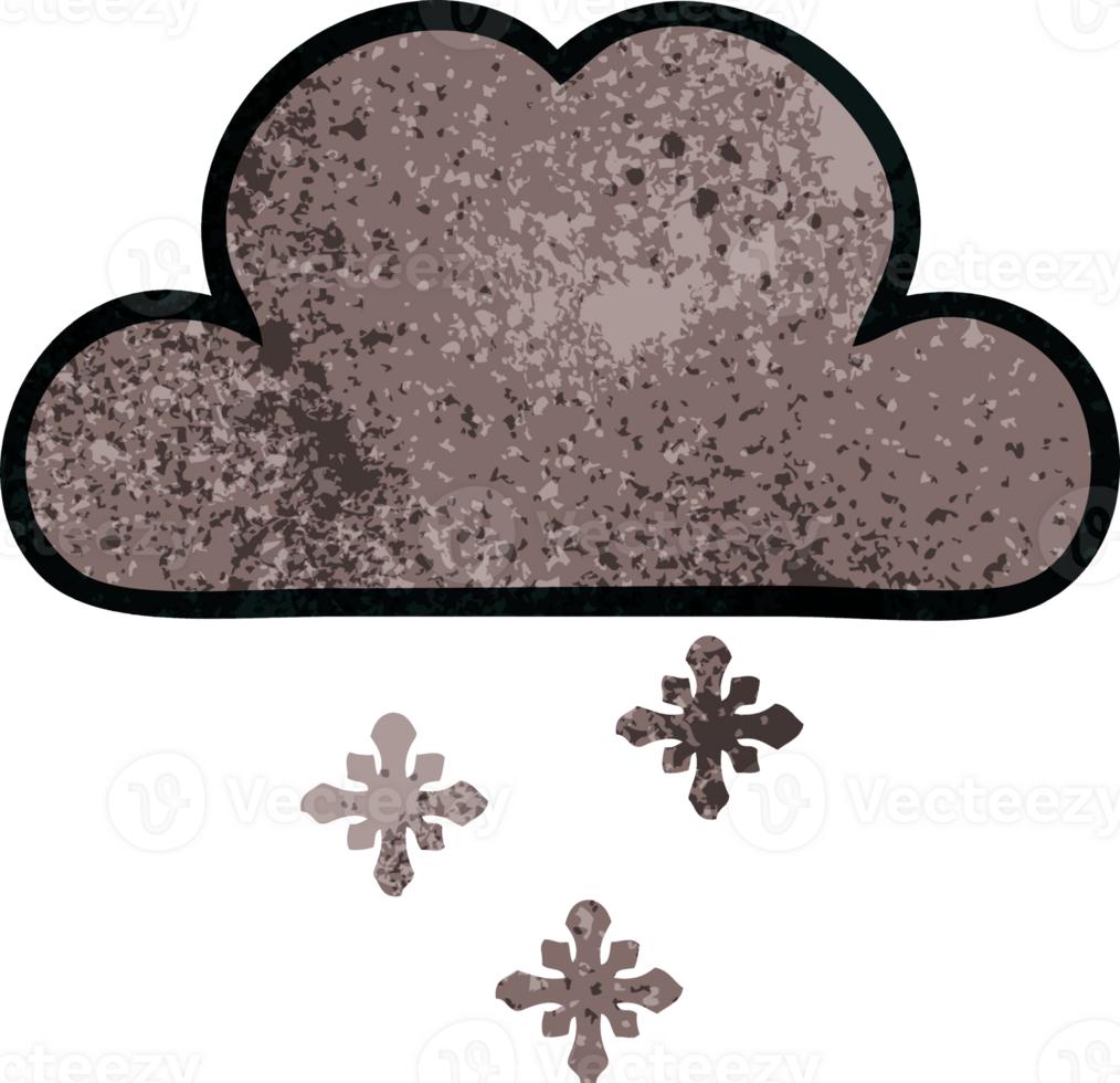 retro grunge texture cartoon of a storm snow cloud png