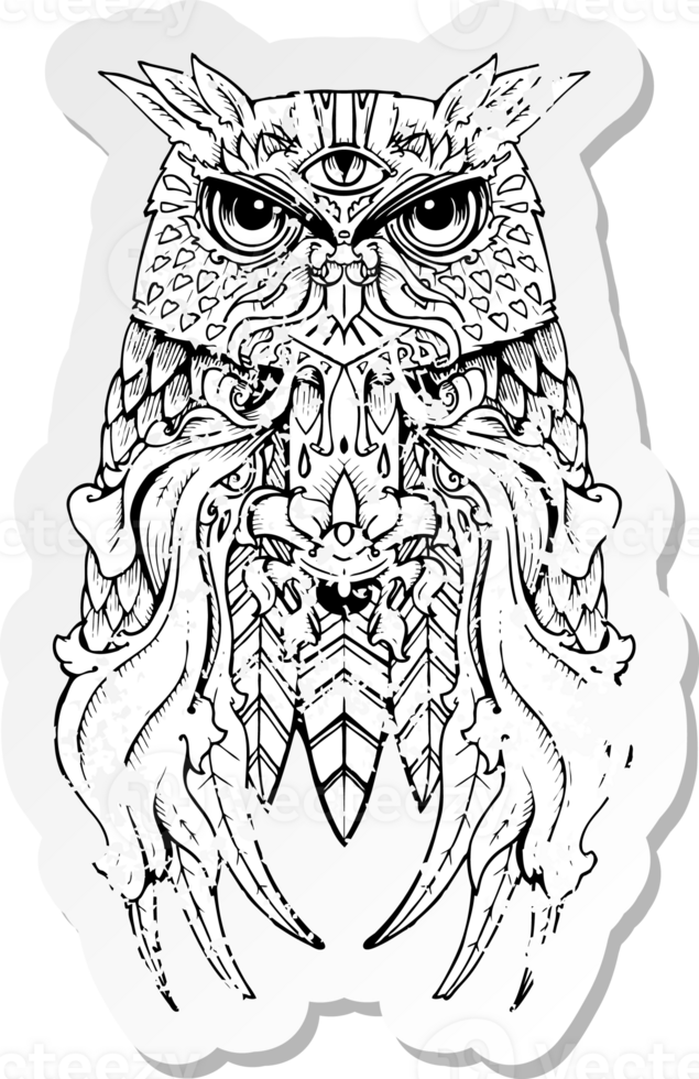 retro distressed sticker of a owl tattoo png