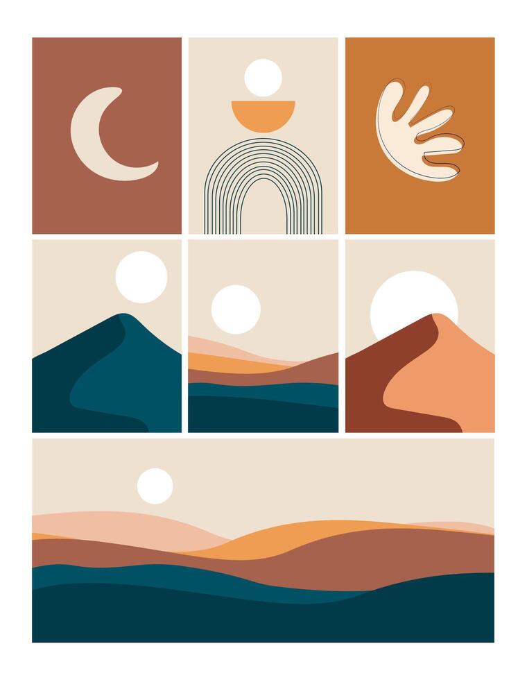 abstract wall art minimalist boho printable design set vector