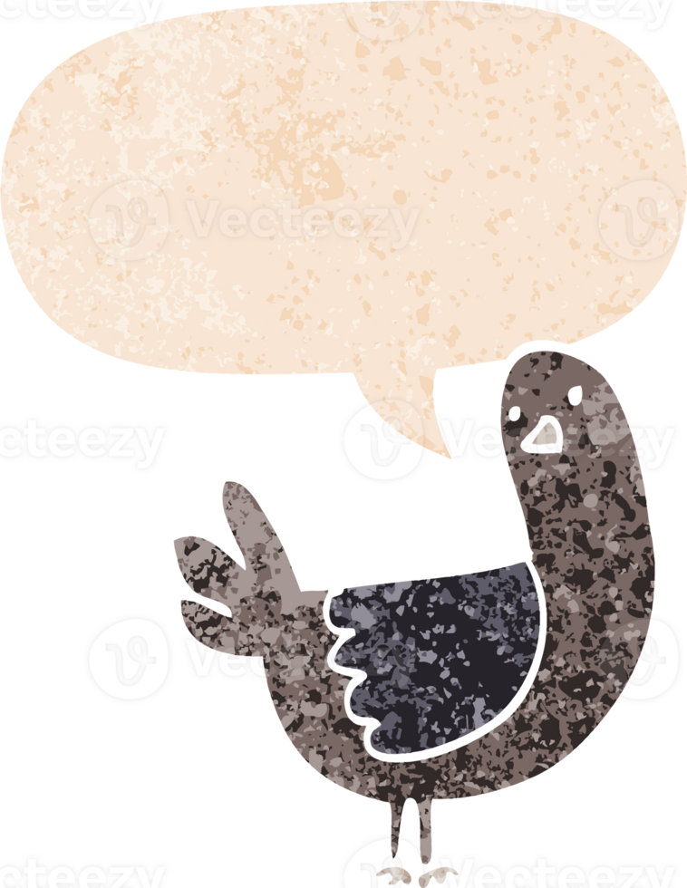 cartoon pigeon with speech bubble in grunge distressed retro textured style png