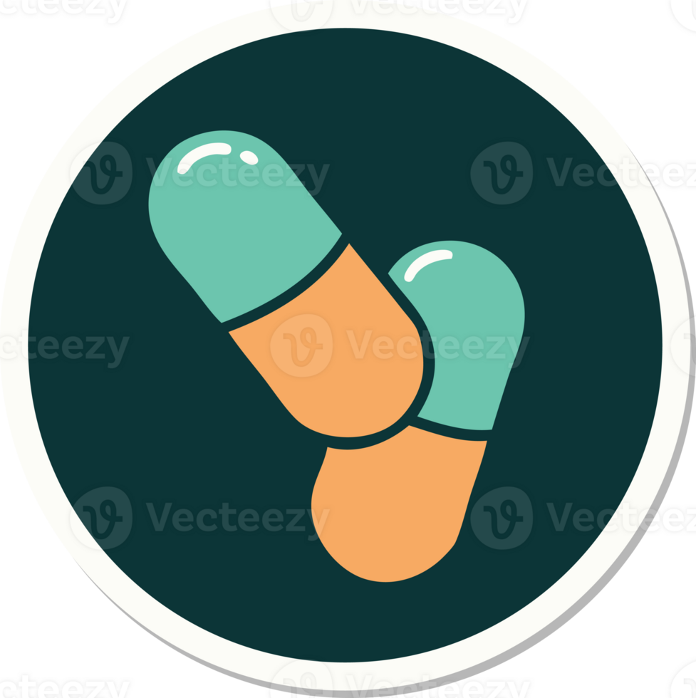 sticker of tattoo in traditional style of a pills png