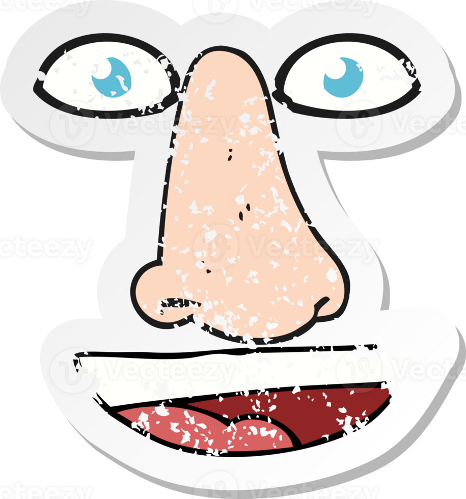 retro distressed sticker of a cartoon facial features png