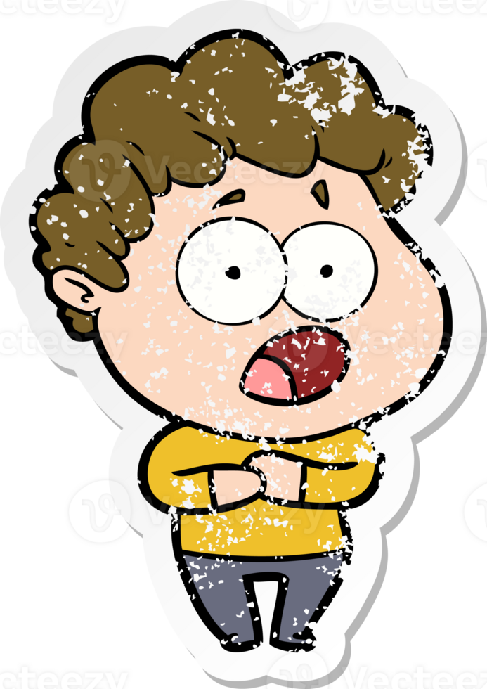 distressed sticker of a cartoon shocked man png