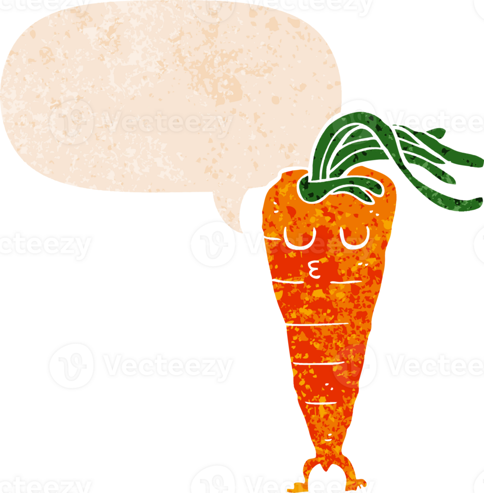 cartoon carrot with speech bubble in grunge distressed retro textured style png