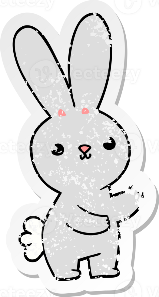 distressed sticker of a cute cartoon rabbit png
