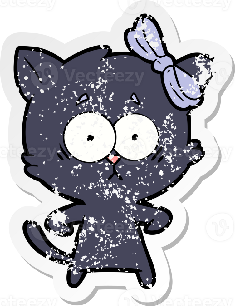 distressed sticker of a cartoon cat png