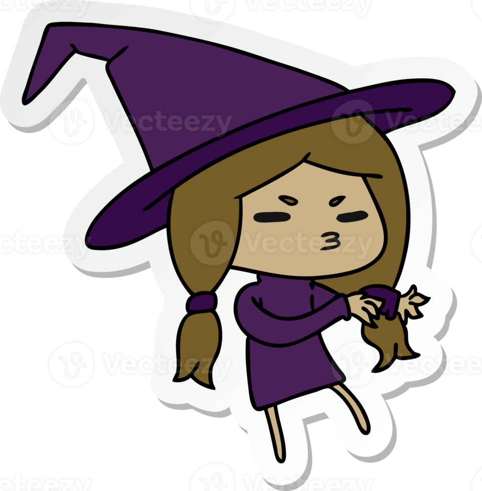 sticker cartoon illustration of a cute witch kawaii girl png