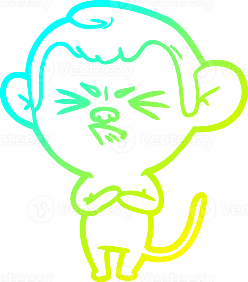 cold gradient line drawing of a cartoon annoyed monkey png