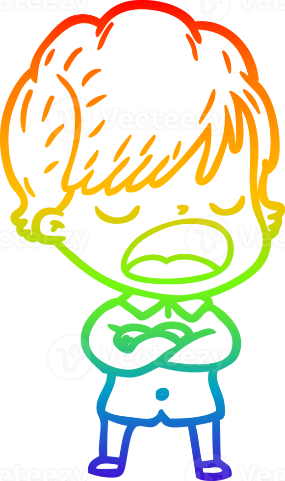 rainbow gradient line drawing of a cartoon woman talking png