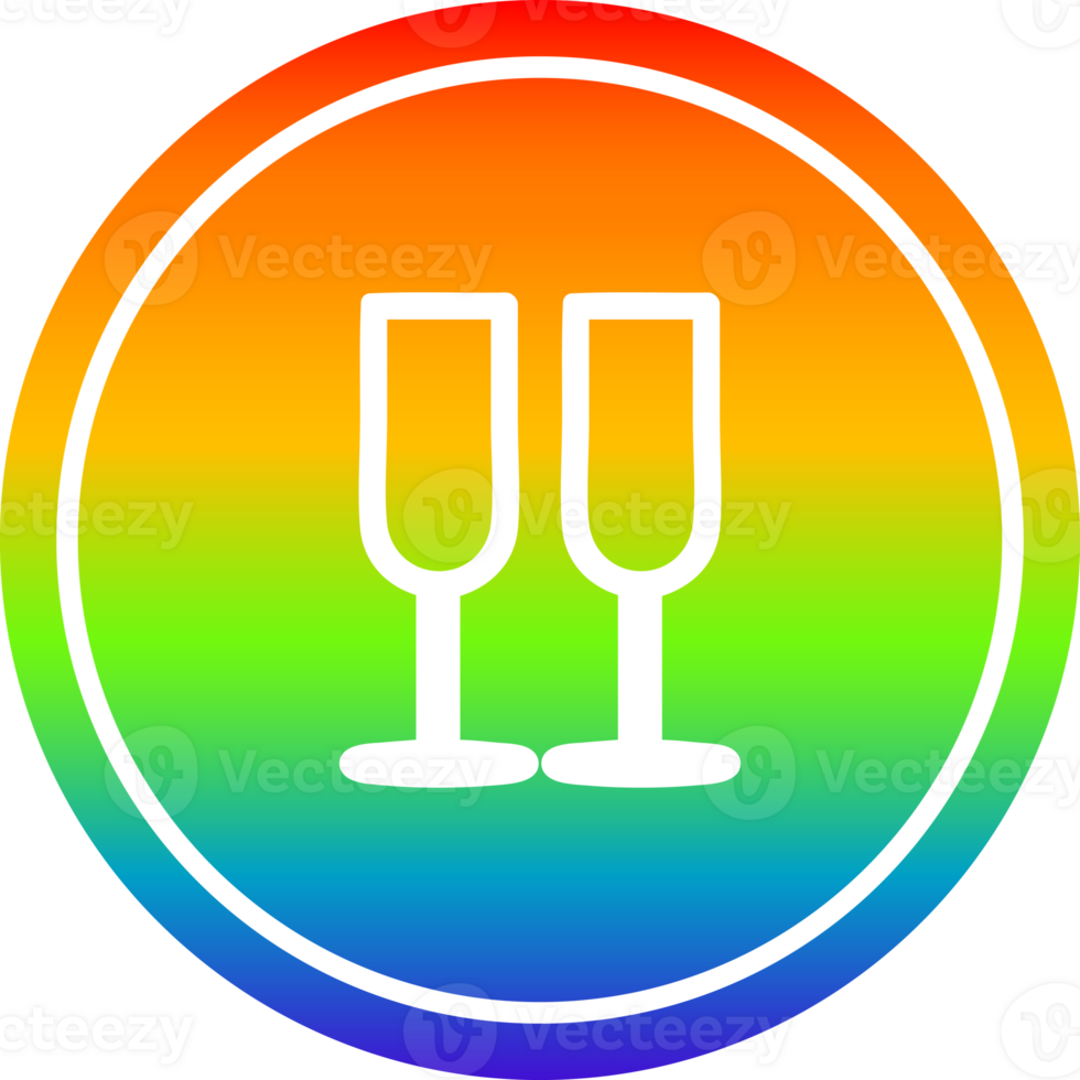 champagne glasses circular icon with rainbow gradient finish png