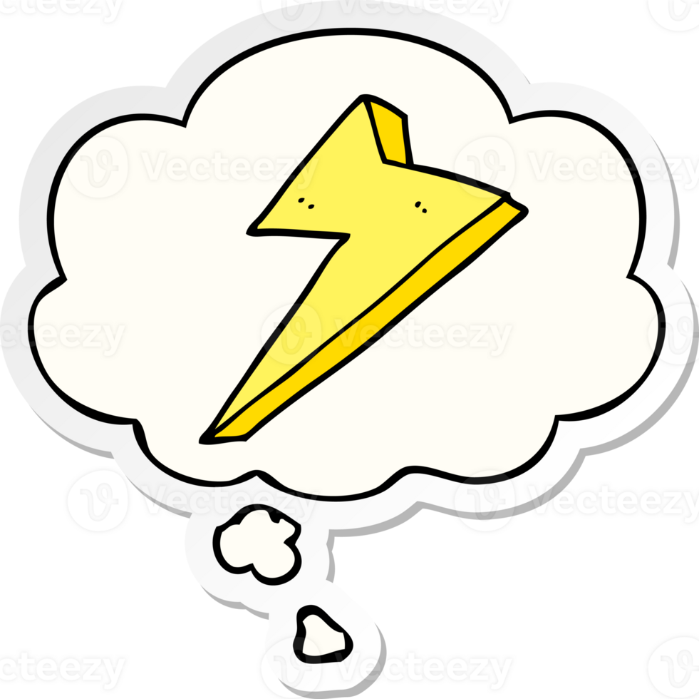 cartoon lightning with thought bubble as a printed sticker png