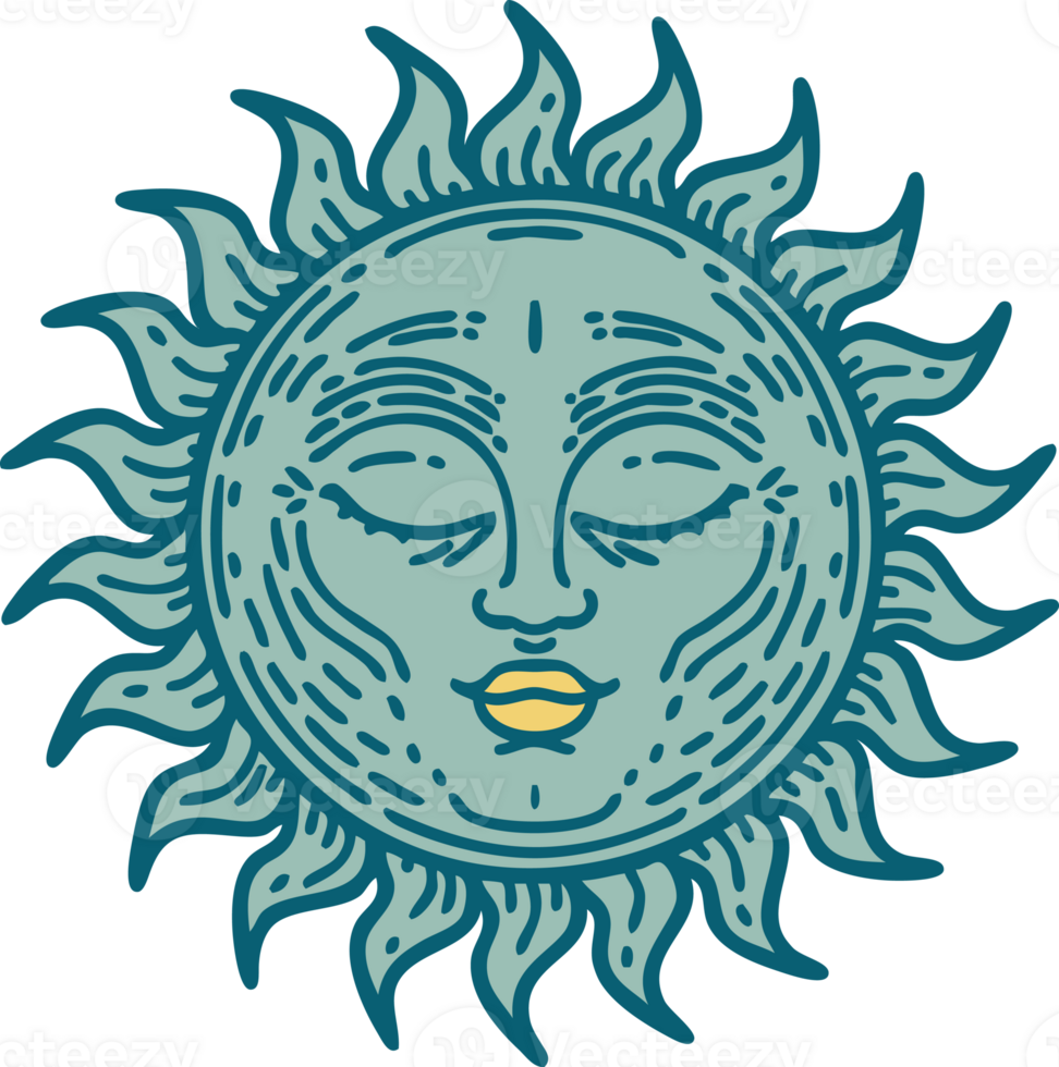 iconic tattoo style image of a sun png