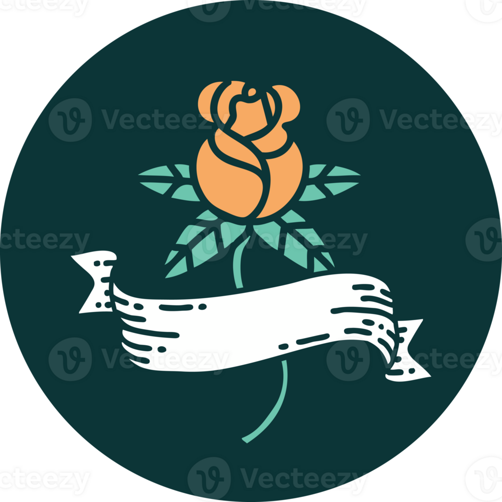 iconic tattoo style image of a rose and banner png