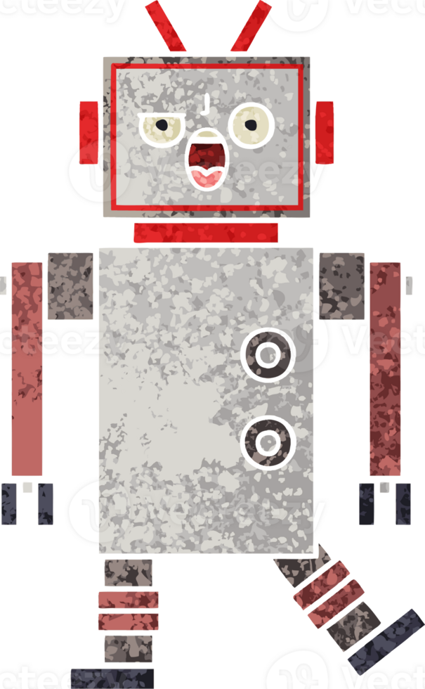 retro illustration style cartoon of a robot png