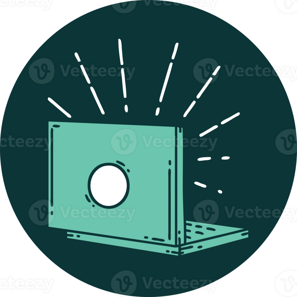 icon of a tattoo style laptop computer png
