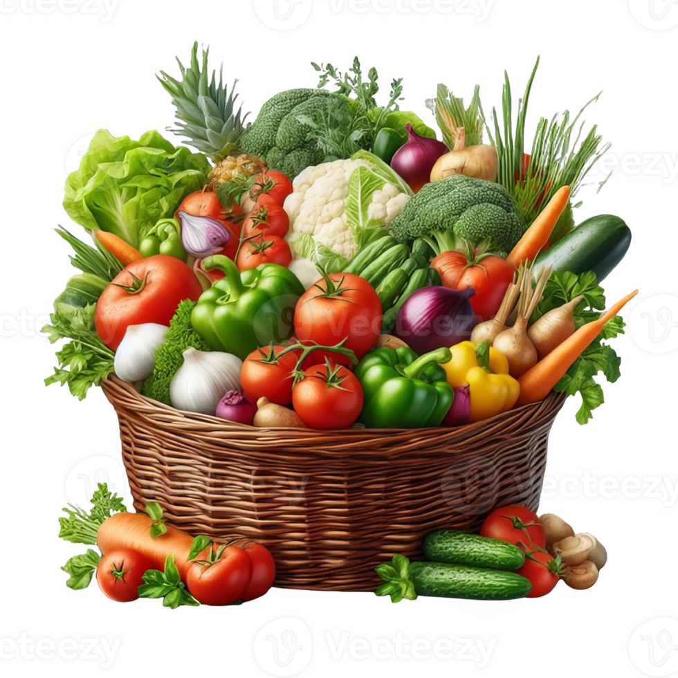 Basket full of vegetables isolated on transparent background png