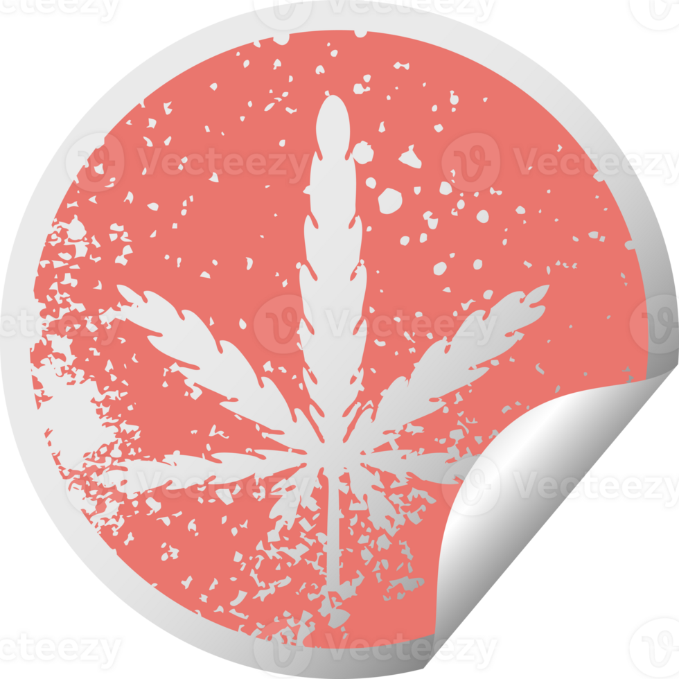 distressed circular peeling sticker quirky symbol marijuana png
