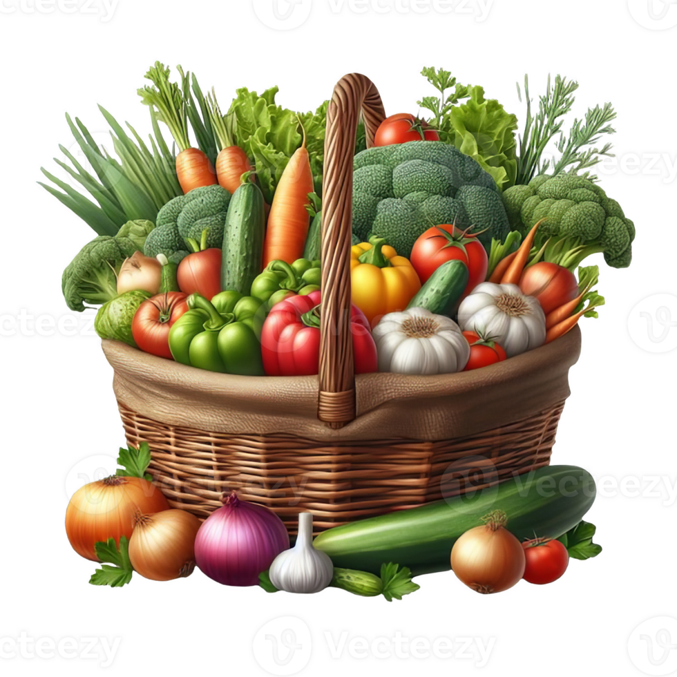 Basket full of vegetables isolated on transparent background png