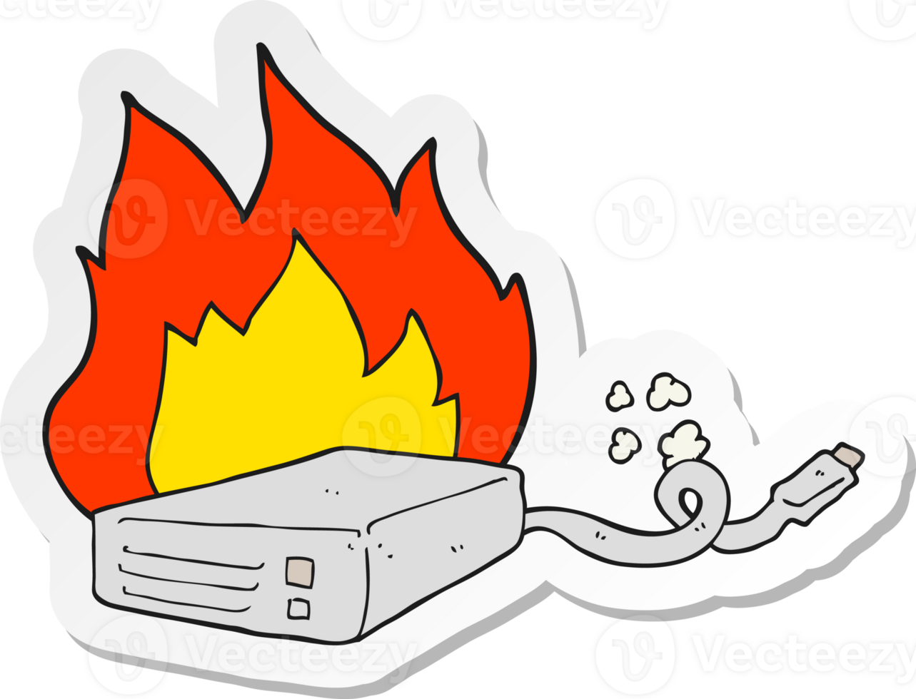 sticker of a cartoon computer hard drive burning png