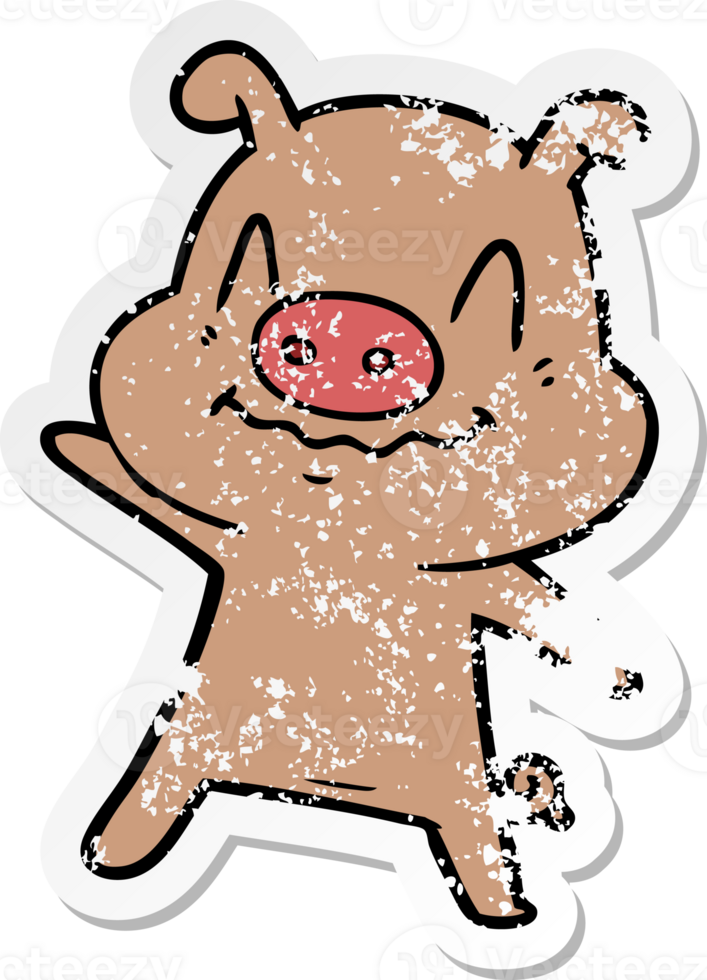 distressed sticker of a nervous cartoon pig png