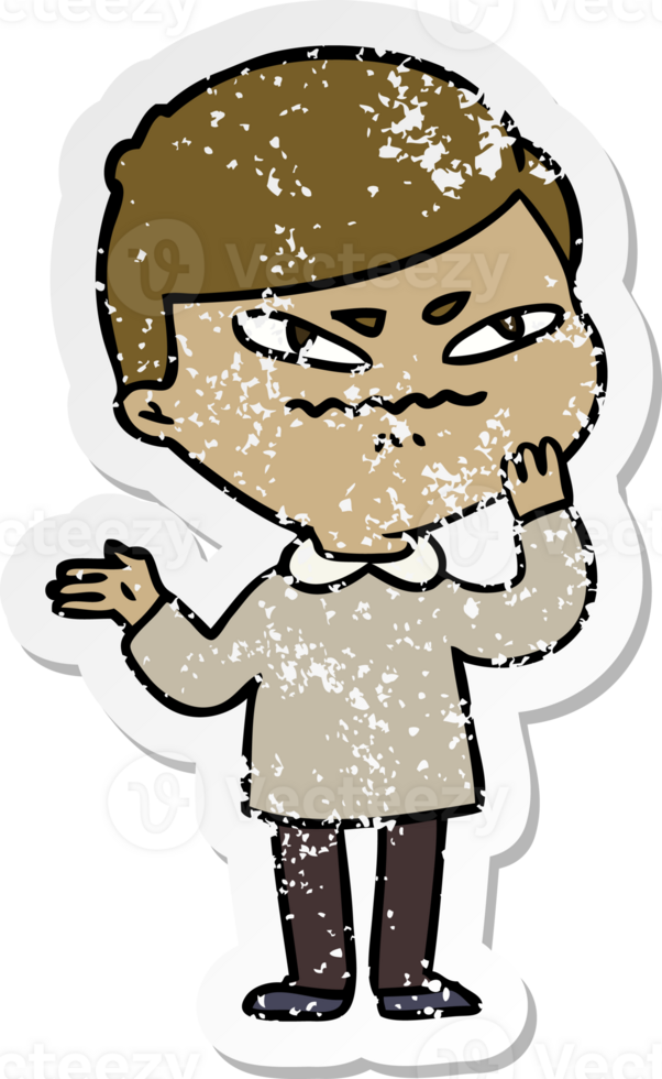 distressed sticker of a cartoon angry man png