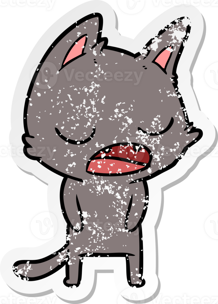 distressed sticker of a talking cat cartoon png