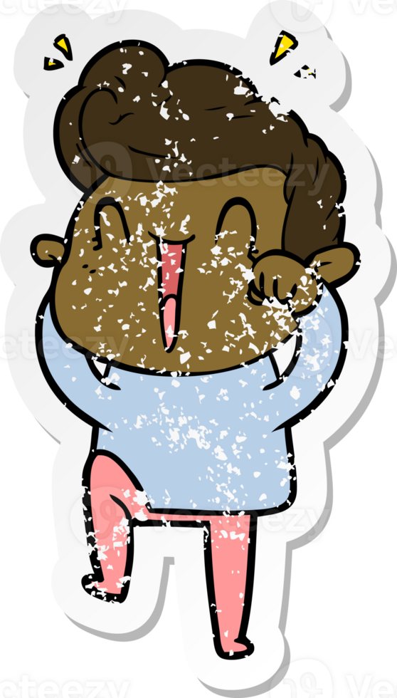 distressed sticker of a cartoon excited man png