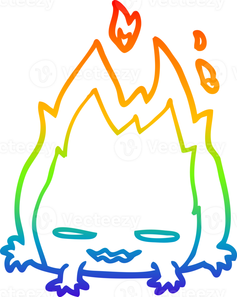 rainbow gradient line drawing of a cartoon fire demon png