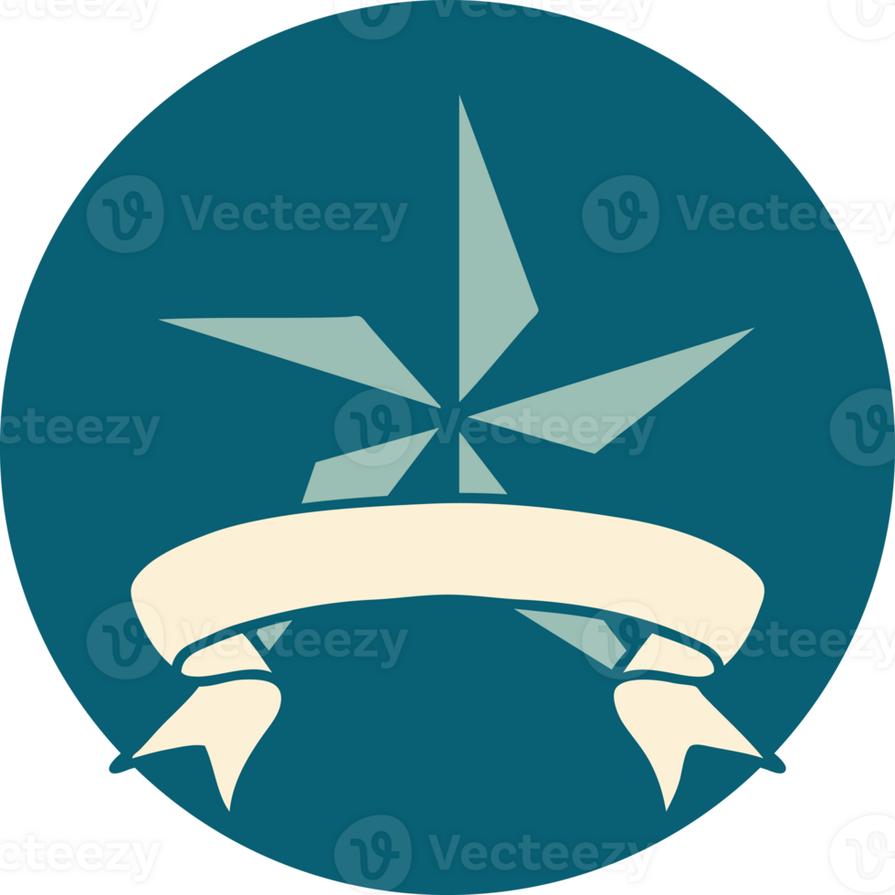 tattoo style icon with banner of a star png