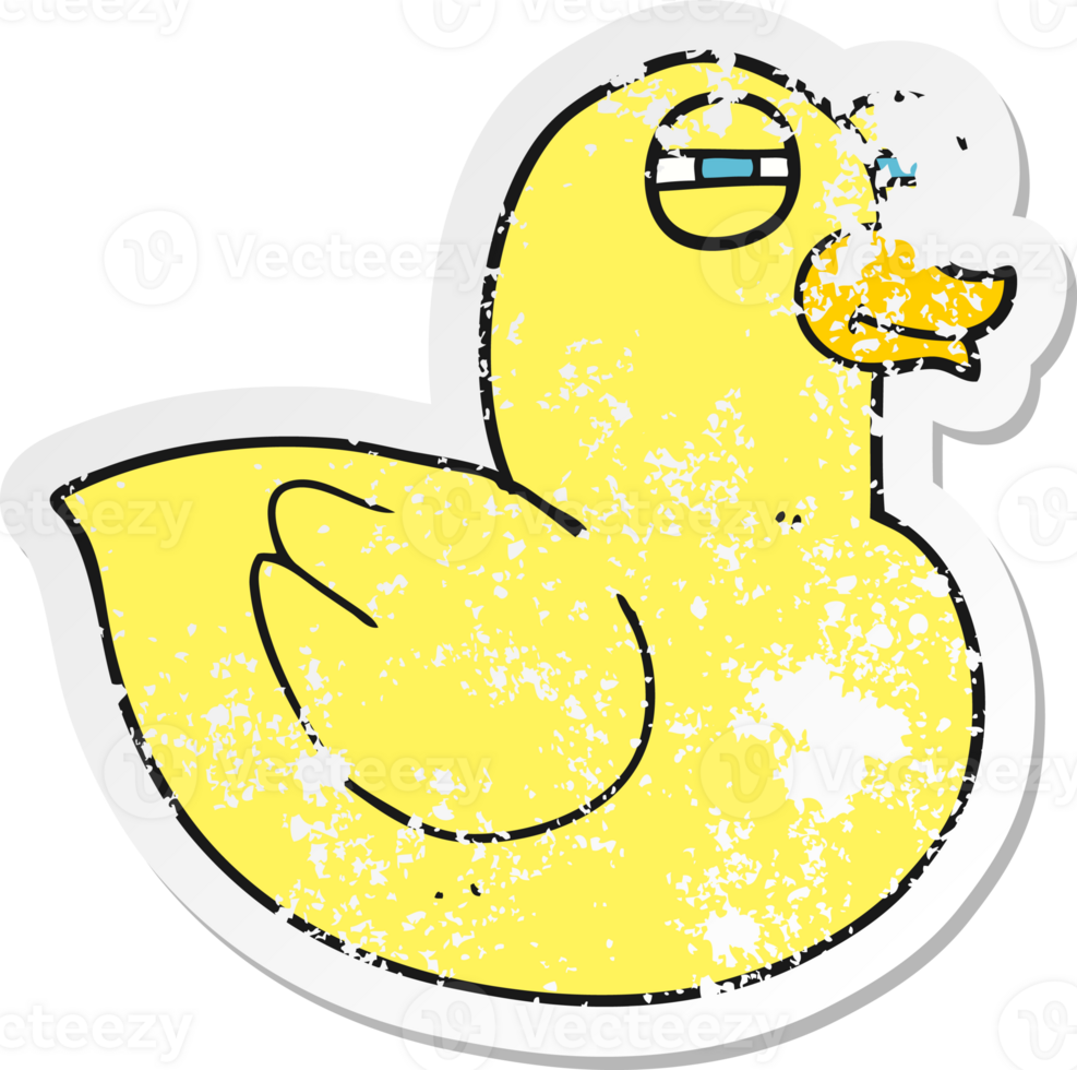 retro distressed sticker of a cartoon funny rubber duck png