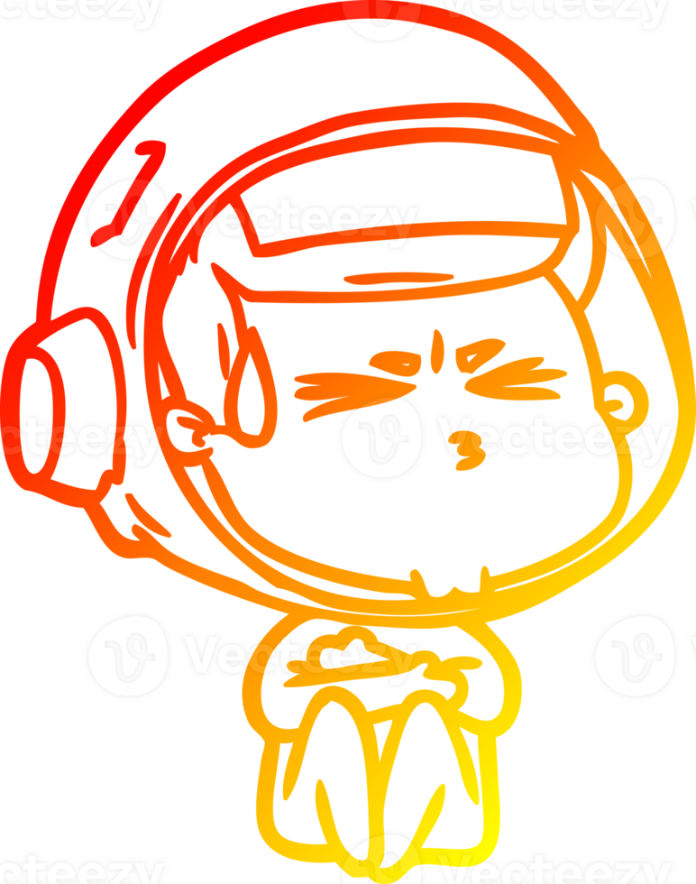 warm gradient line drawing of a cartoon stressed astronaut png