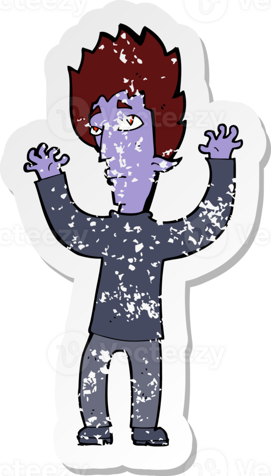 retro distressed sticker of a cartoon vampire giving up png