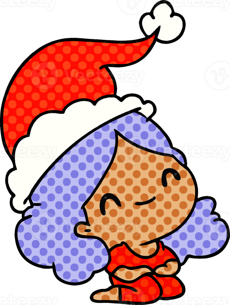 hand drawn christmas cartoon of kawaii girl png