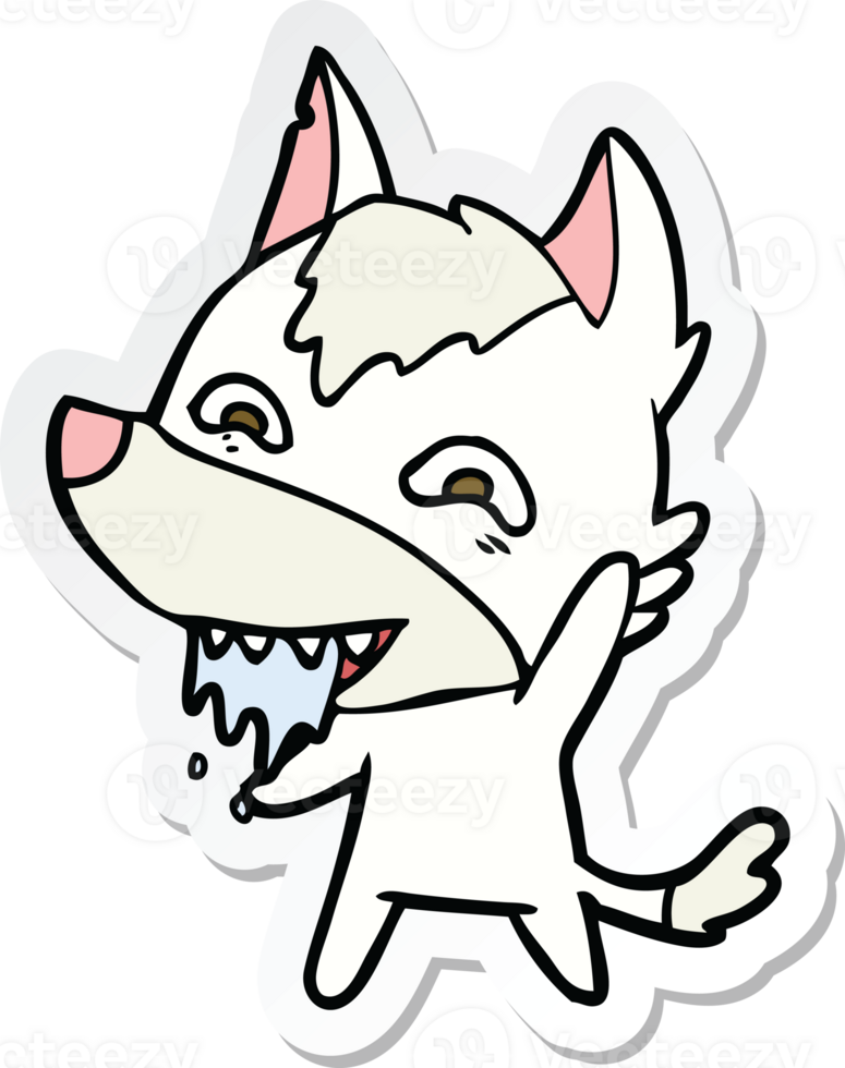 sticker of a cartoon hungry wolf png