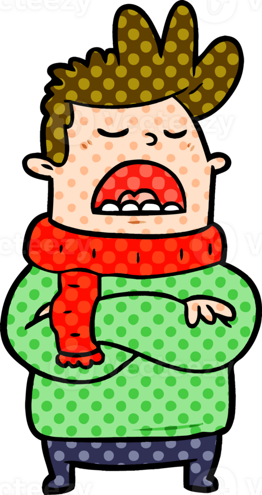 cartoon obnoxious man in winter clothes png