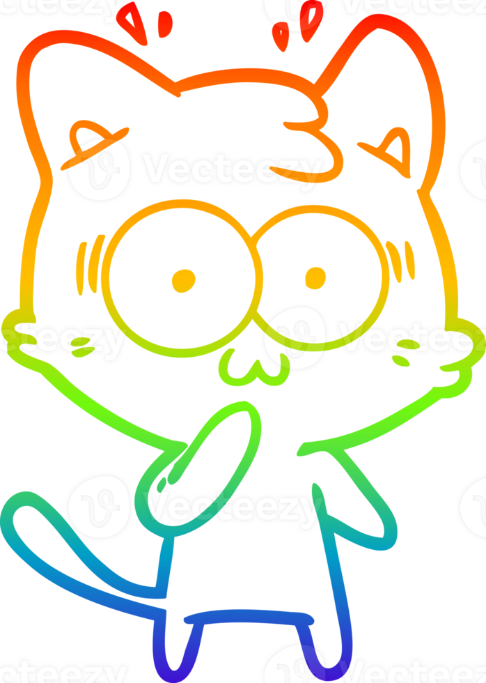 rainbow gradient line drawing of a cartoon surprised cat png