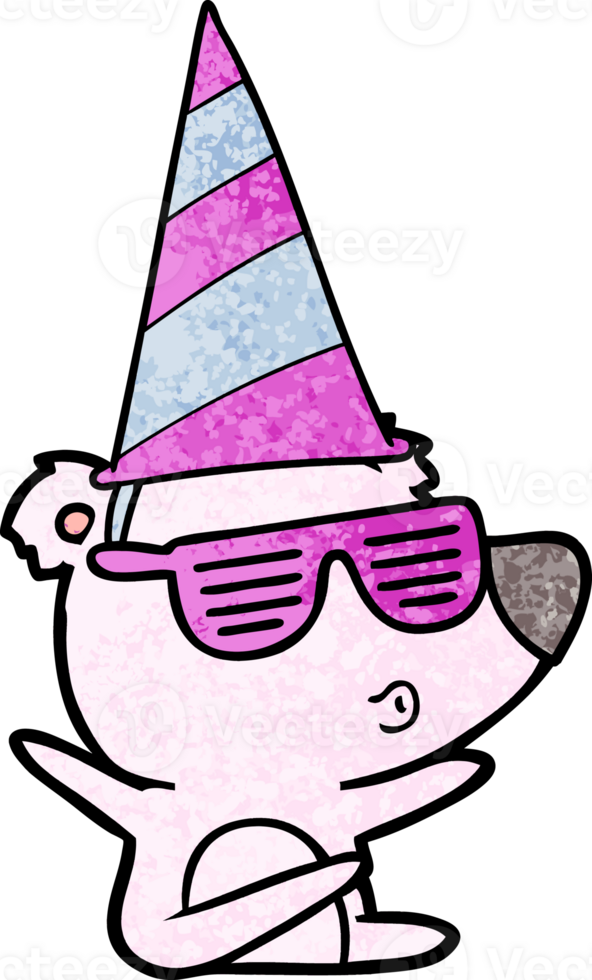 cartoon whistling bear wearing party hat png