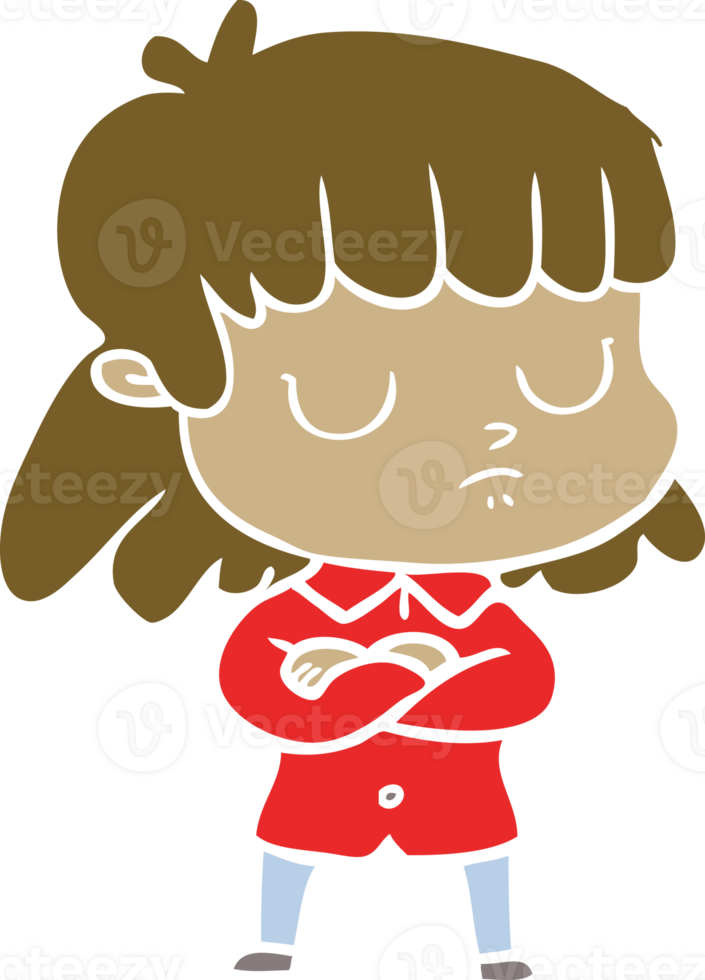 flat color style cartoon indifferent woman folding arms png