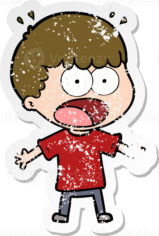 distressed sticker of a cartoon shocked man png